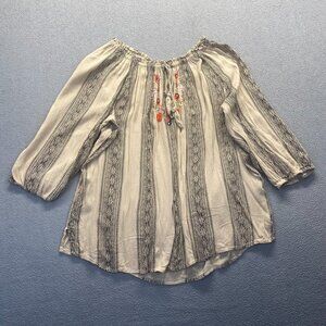 Hannah Womens Embroidered Floral Tassel Top‎ Shirt Blouse Size XL